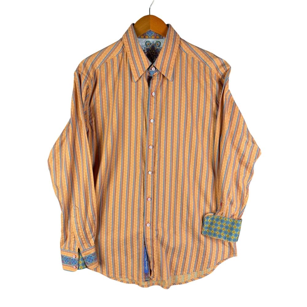 Robert Graham Striped Button Up Dress Shirt Orange‎ Blue Red Green Mens Large
